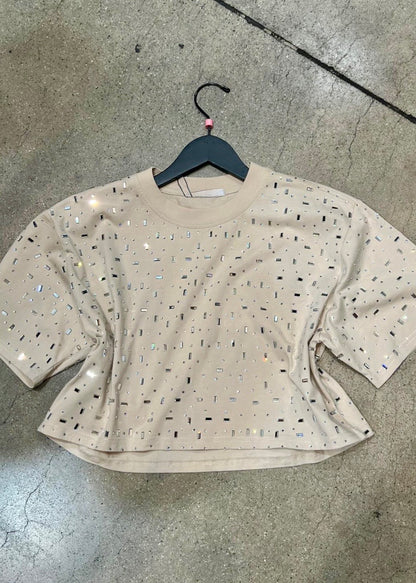 AS SEEN ON CASSIDY! The “Houston" Cropped Rhinestone Tee in 5 Colors - PRE ORDER