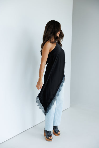 Asymmetric Lace Top in Black - PRE ORDER