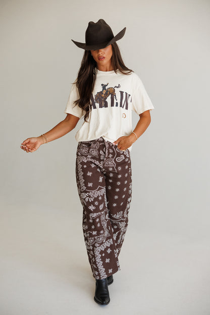 Bandana Print Barrel Leg Pants in Chocolate