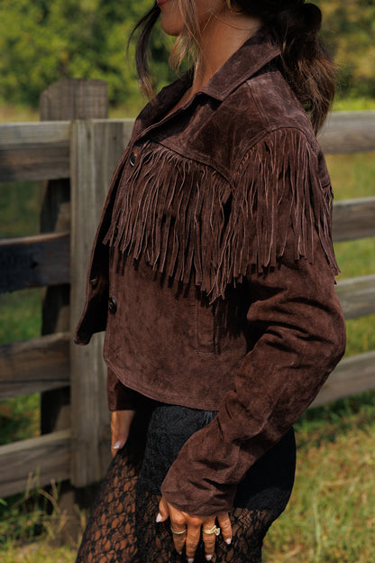 Suede Fringe Jacket in Chocolate