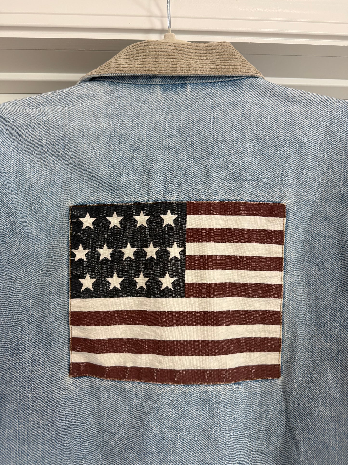NEW!! Vintage Ralph Lauren Denim Patch Flag Jacket Size Medium