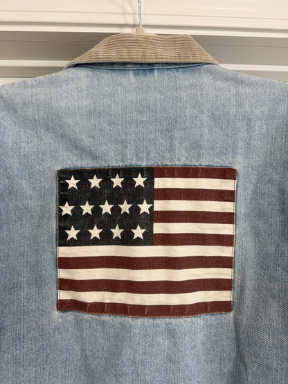 NEW!! Vintage Ralph Lauren Denim Patch Flag Jacket Size Medium