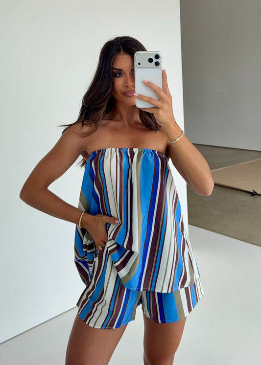 Strapless Striped 2 Piece Set