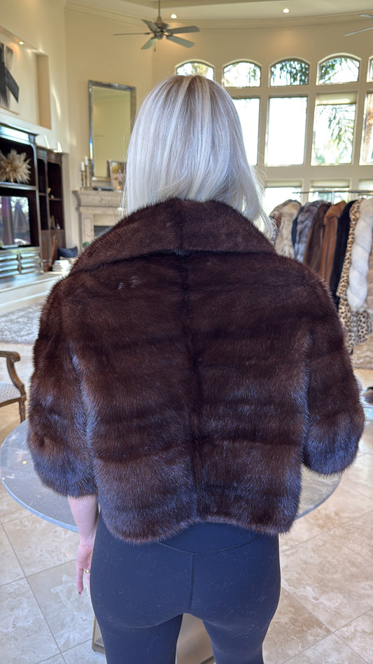 #118 Vintage Mahogany Mink Crop Fur Jacket Size Medium