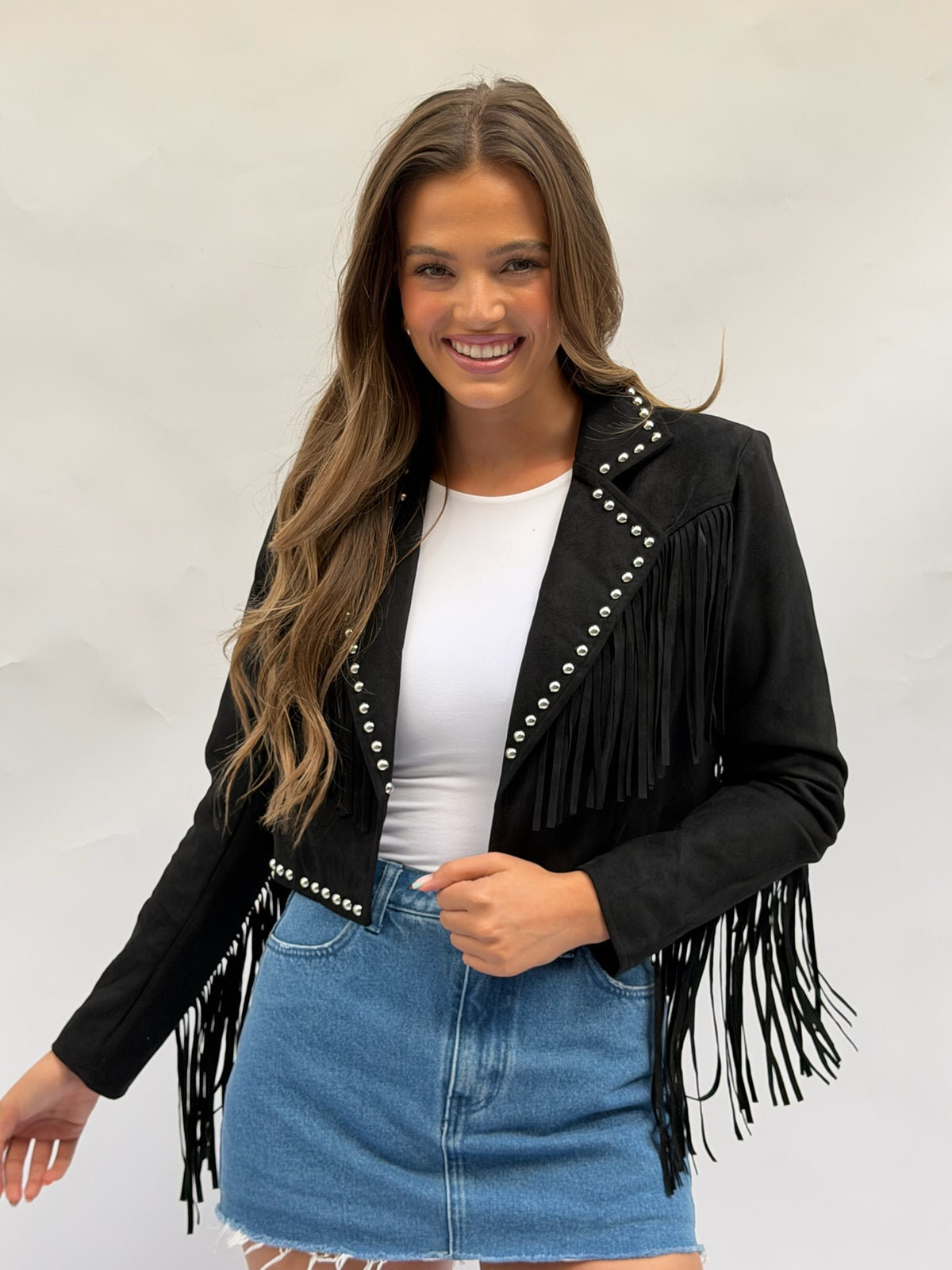 The Maverick Cropped Stud Jacket in Black