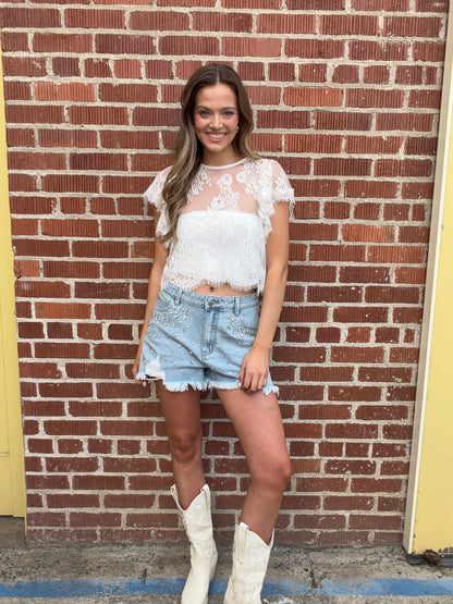 "Marren" Lace Top in White