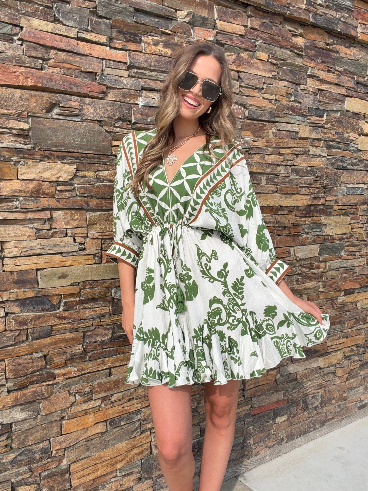 NEW!! "Ibiza" Tassel Mini Dress in Sage
