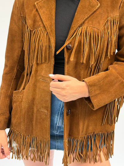 Vintage Dark Camel Suede Fringe Jacket Size Xlarge (16)