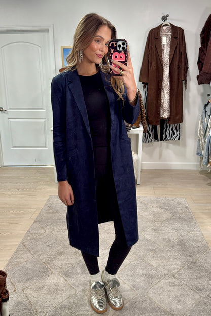 FINAL SALE!! "Sloane" Faux Suede Duster in Navy