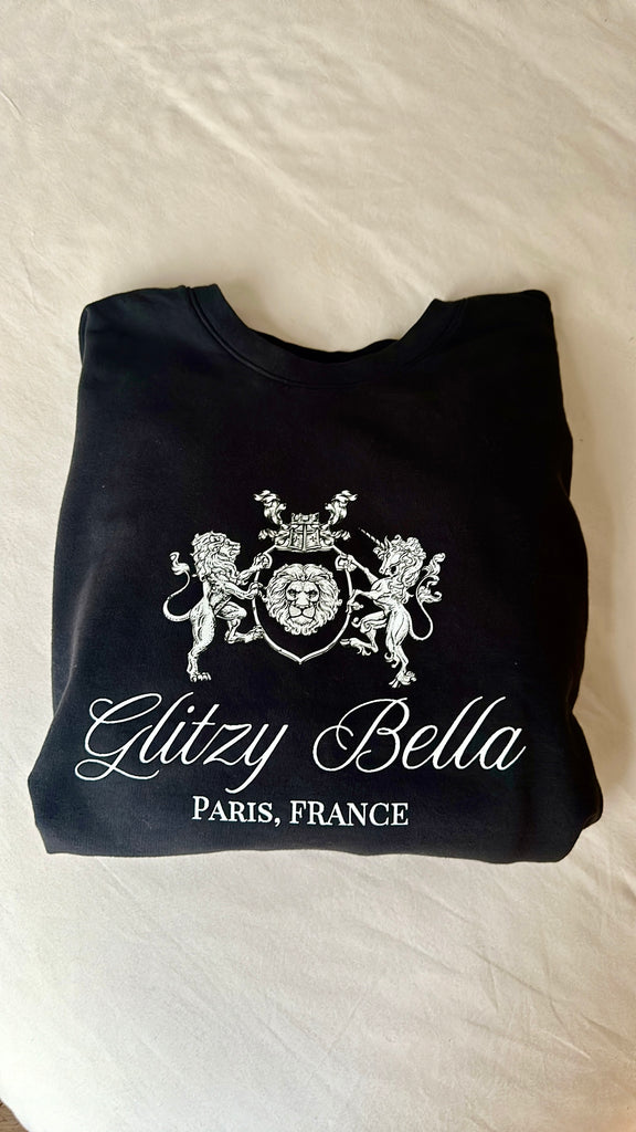 NEW!! The "Glitzy Bella" Paris Comfort Color Sweatshirt in Black