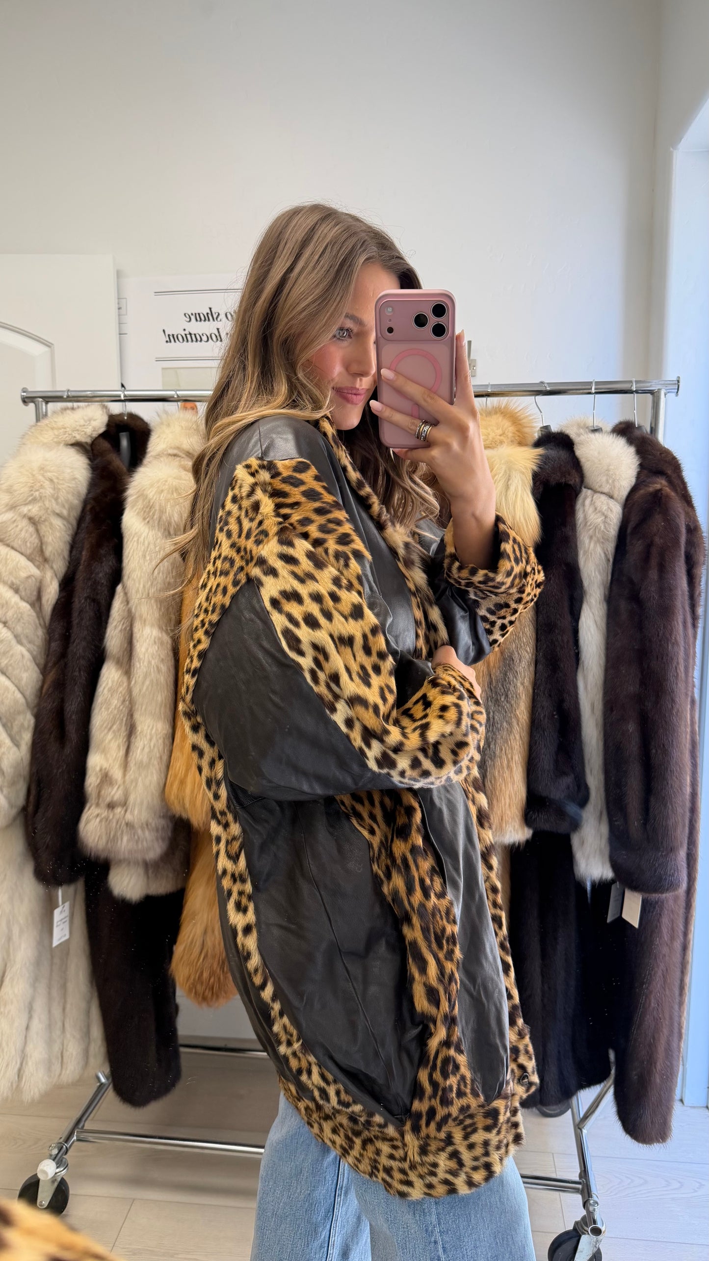 #31 Vintage Spotted Fur and Leather Jacket Size M/L