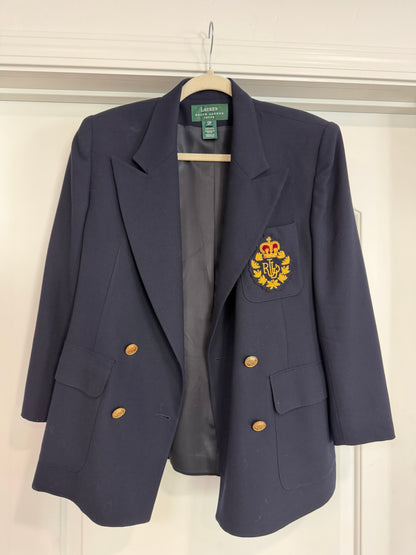 NEW!! Vintage Ralph Lauren Navy Crest Wool Blazer Size 12 Petite