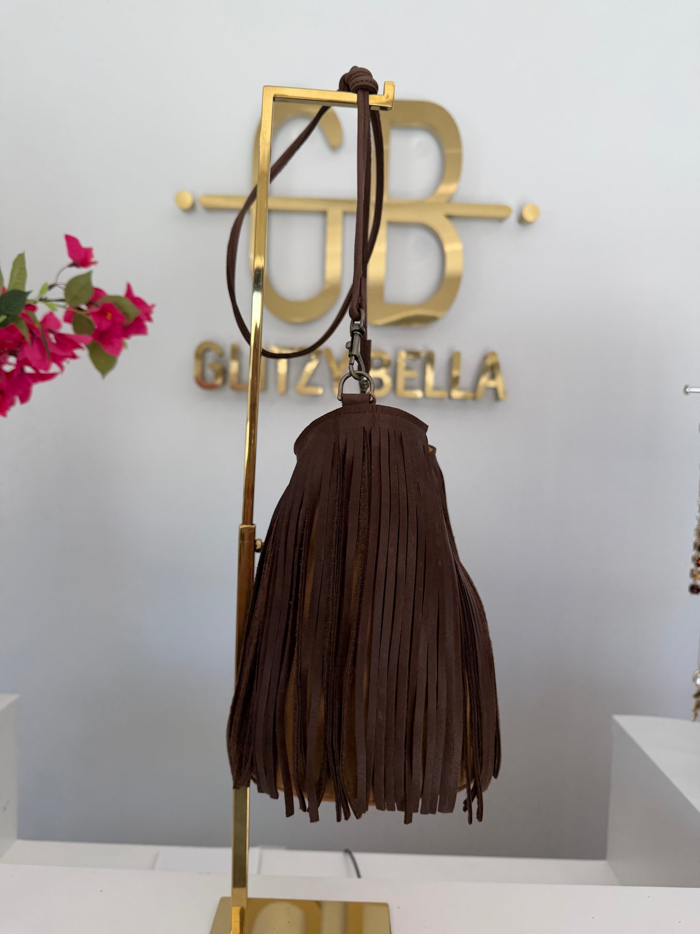 Large Fringe Bucket Bag in Camel