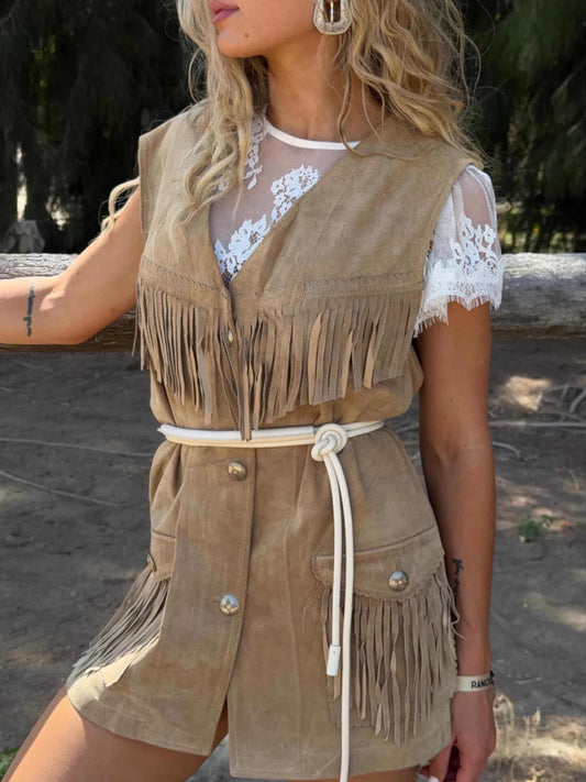 Vintage Ralph Lauren Suede Fringe Vest Size Small