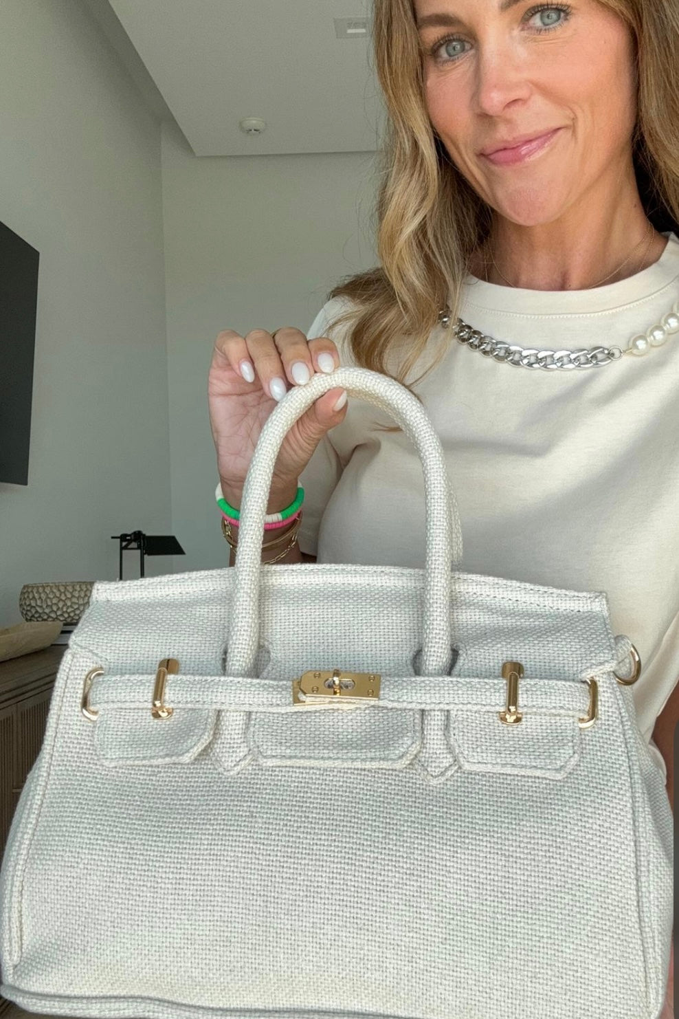 FINAL SALE!! Pearl Chain Tee in Beige