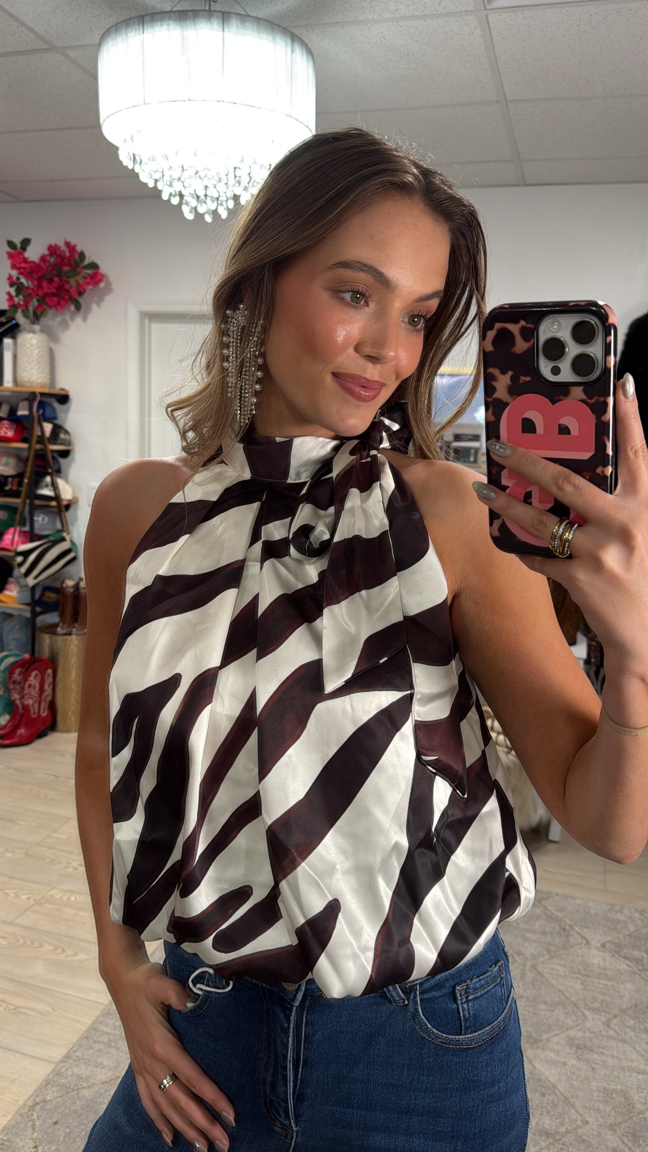 NEW!! Zebra Print Tie Neck Top