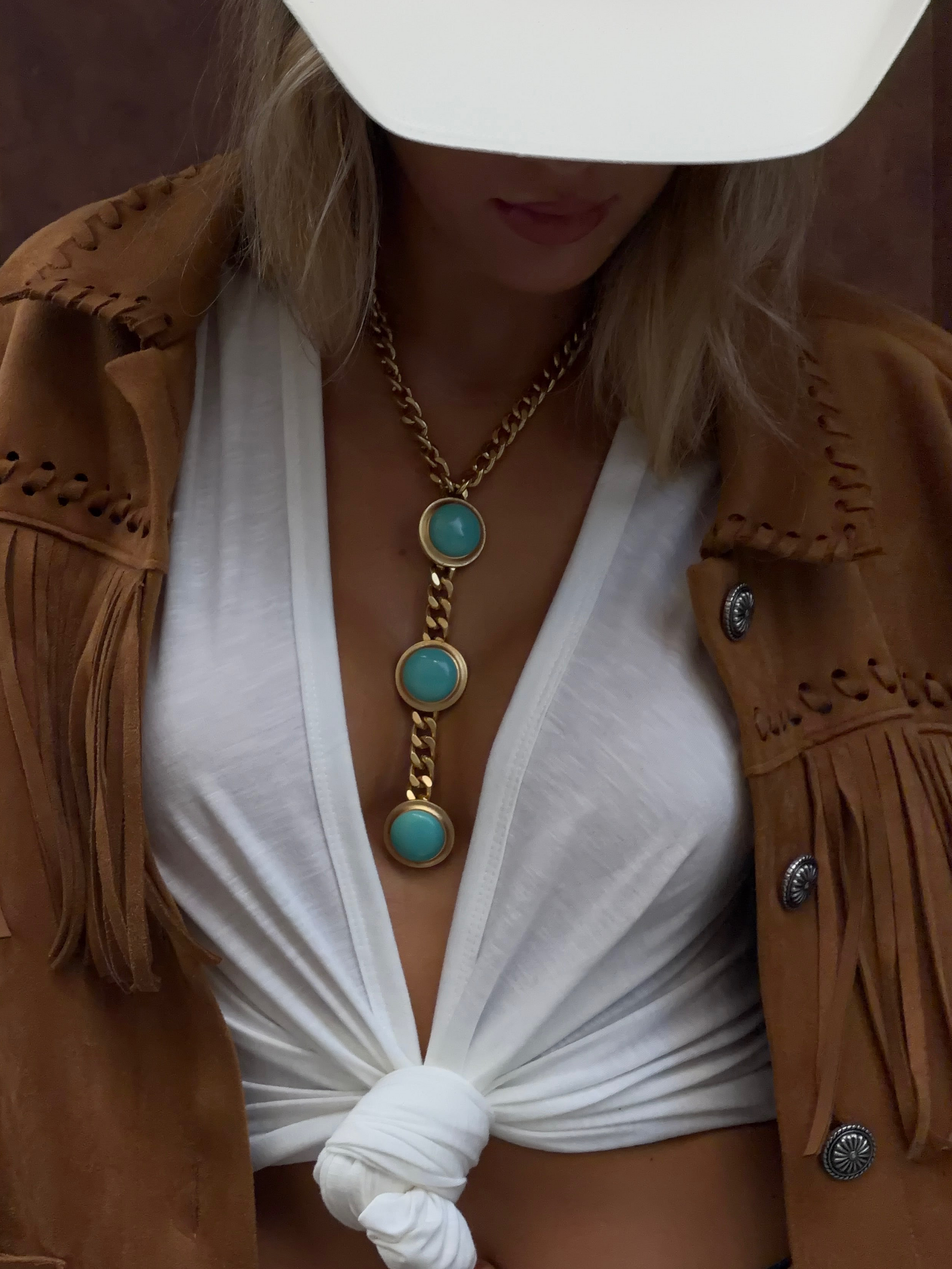 Cabachon Triple Drop Necklace Gold & PRE ORDER