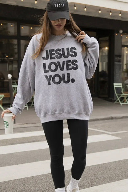 NEW!! “Jesus Loves You" Sweatshirt in Grey