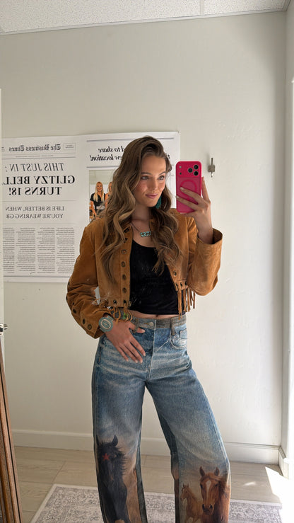 Vintage Scully Suede Cropped Fringe Jacket Size Medium