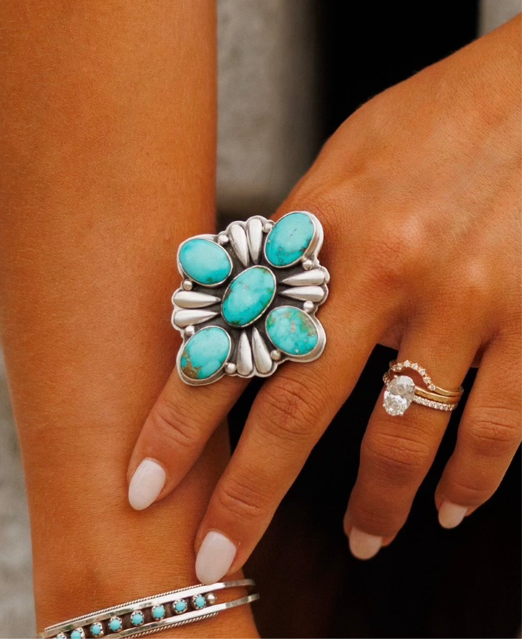 NEW!! "Canyon" Adjustable Kingman Turquoise Cluster Ring
