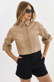 NEW!! Carolina Leather Ruffle Sleeve Jacket in Taupe by LaMarque