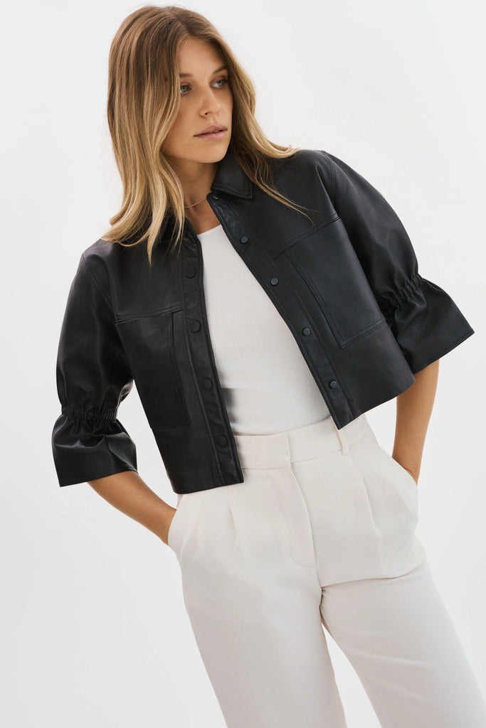 NEW!! Carolina Leather Ruffle Sleeve Jacket in Black by LaMarque