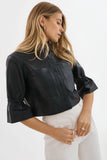 NEW!! Carolina Leather Ruffle Sleeve Jacket in Black by LaMarque