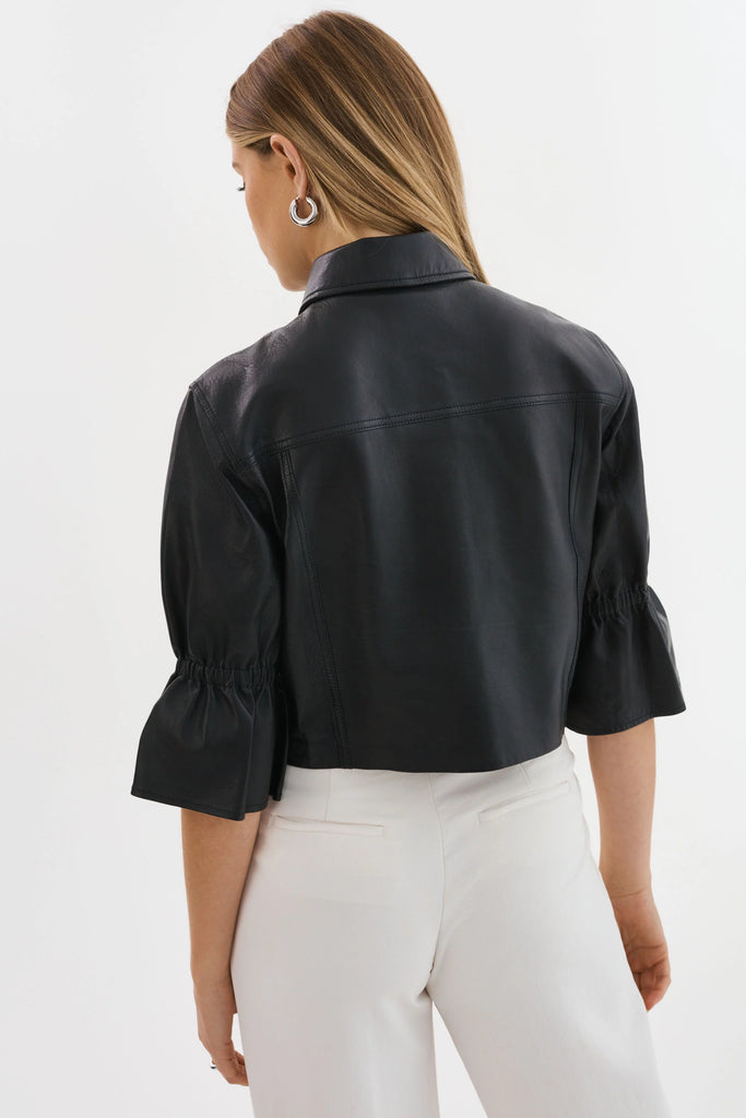 NEW!! Carolina Leather Ruffle Sleeve Jacket in Black by LaMarque