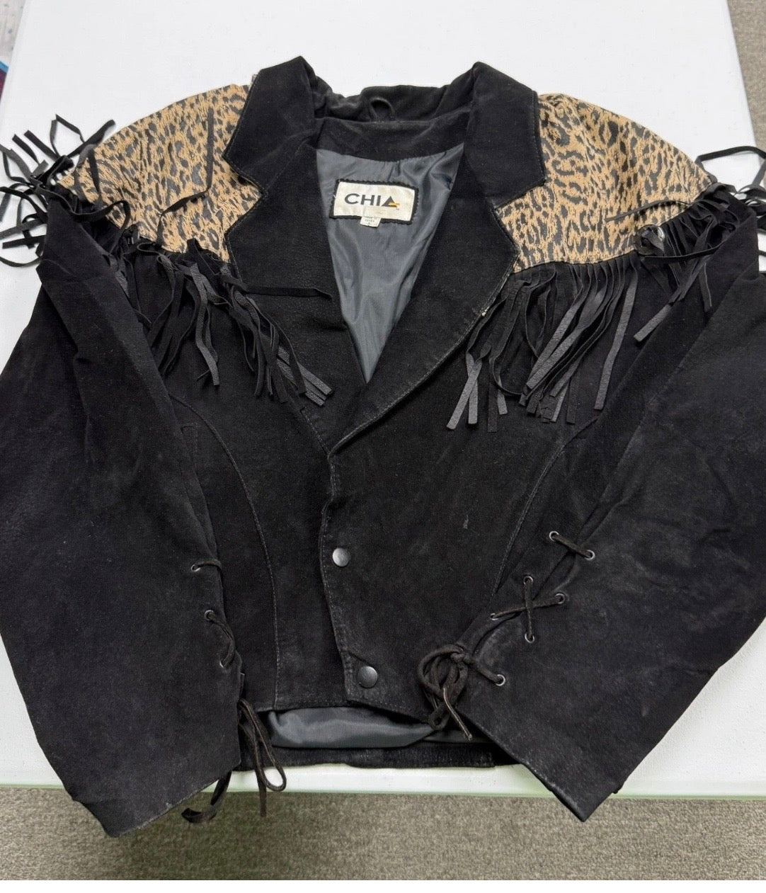 Vintage Black Suede Fringe Jacket Size Small/Medium