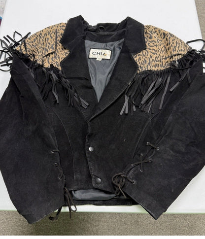 Vintage Black Suede Fringe Jacket Size Small/Medium