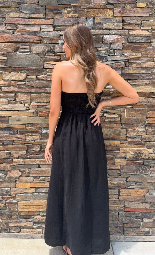 Olivia Black Linen Maxi Dress