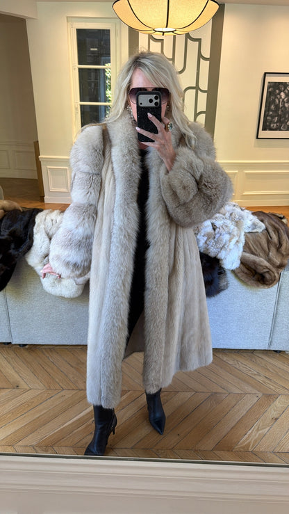 #101 Vintage Pastel Mink Coat w/ Fox Tuxedo Size Medium
