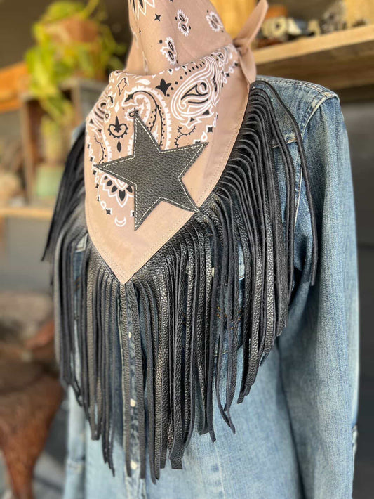 Leather Fringe & Star Bandana in 2 Colors