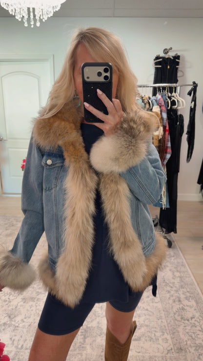 LIMITED EDITION! Denim Jacket w/ Vintage Coyote Trim
