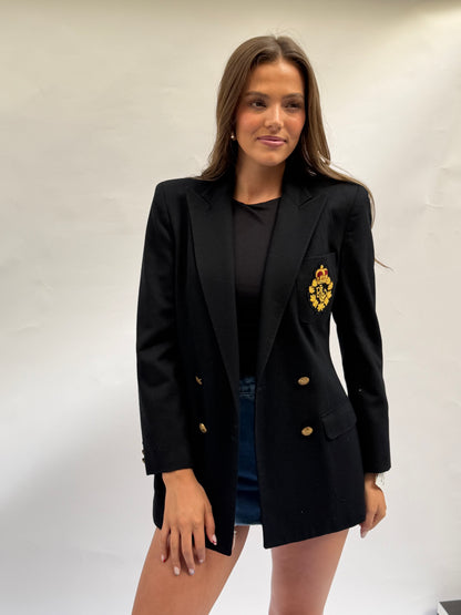 NEW!! Vintage Ralph Lauren Black Crest Wool Blazer Size 12
