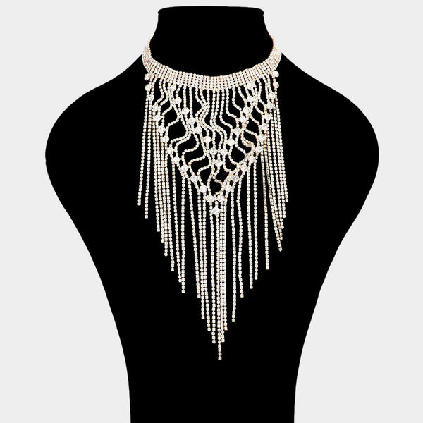 NEW!! Houston Rhinestone Fringe Choker in Gold