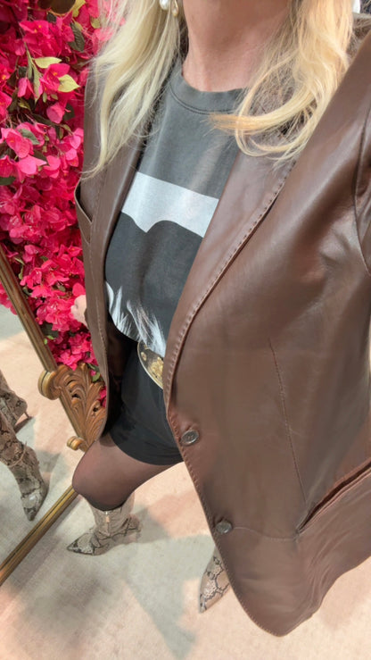 NEW!! Vintage Balmain Brown Leather Blazer Size Large