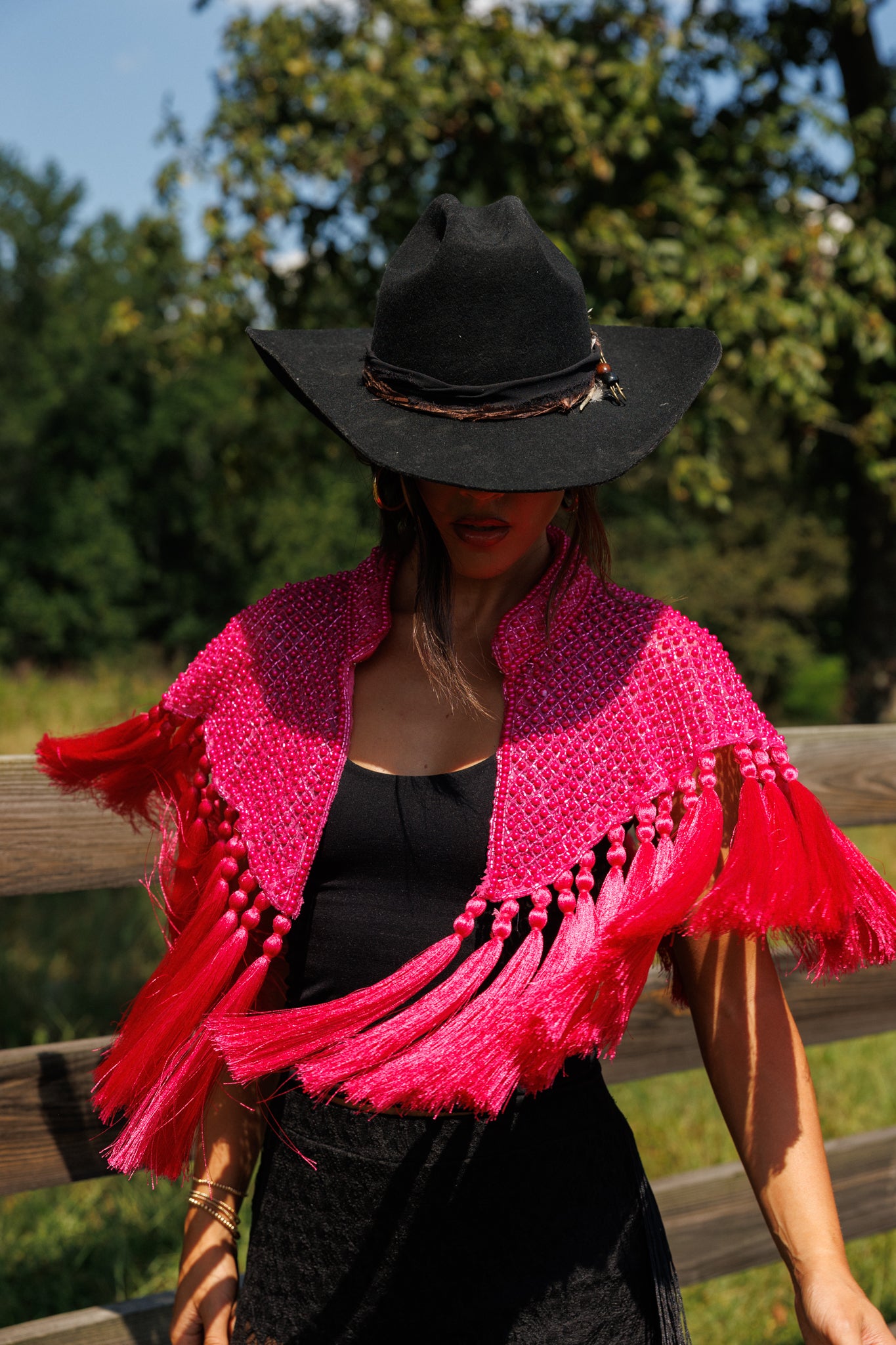 Hot Pink Fringe Tassel Cape