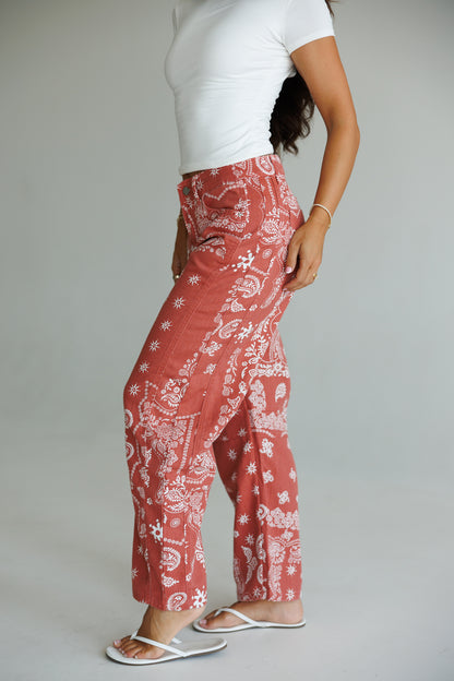 Bandana Print Barrel Leg Pants in Red