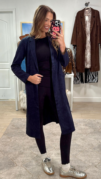 FINAL SALE!! "Sloane" Faux Suede Duster in Navy