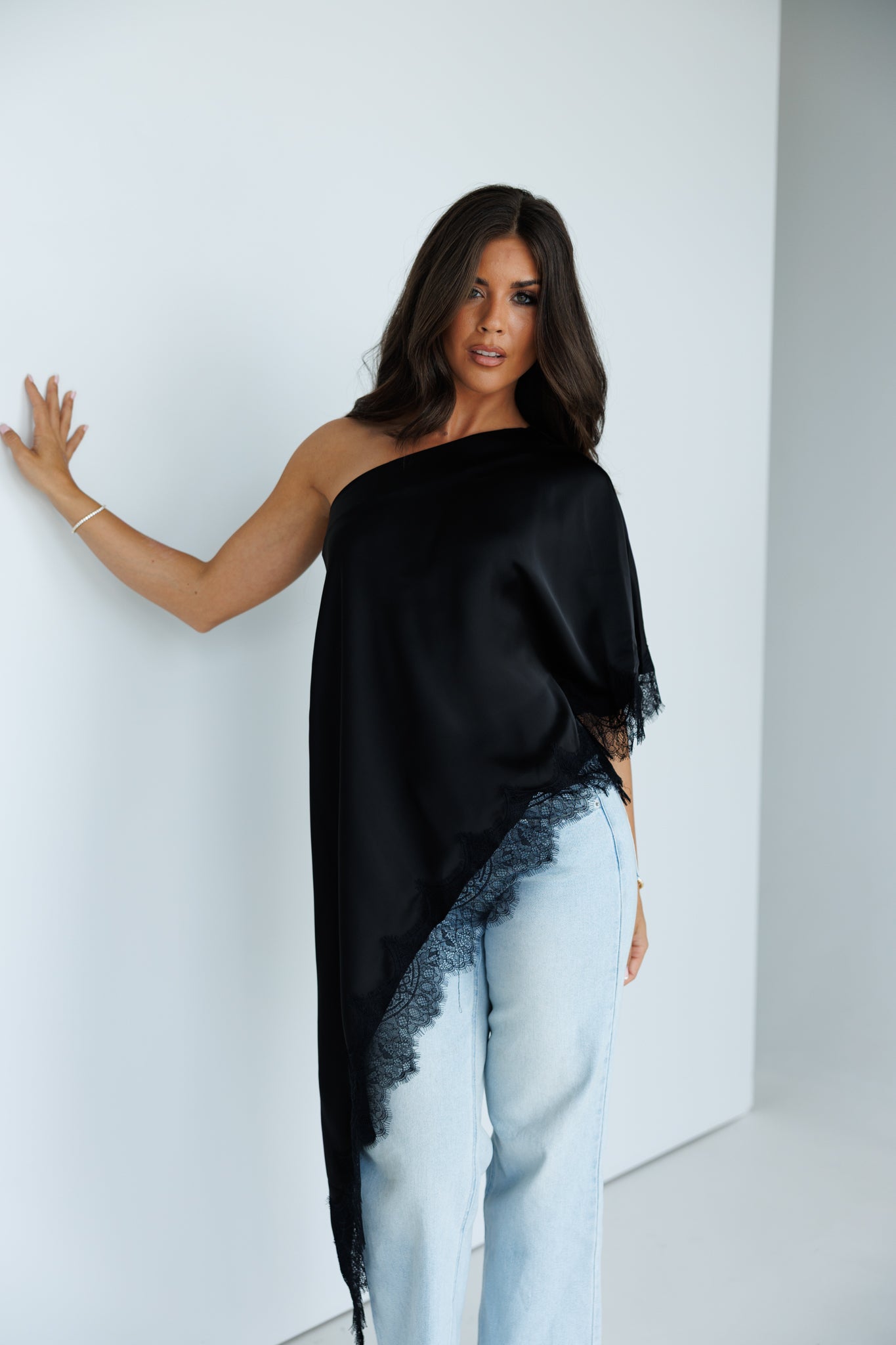 Asymmetric Lace Top in Black - PRE ORDER