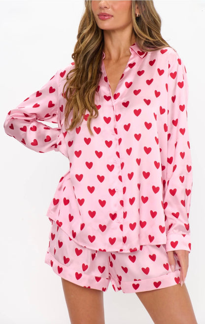 FINAL SALE!! Early Riser PJ Set in Queen Of Hearts Silky
