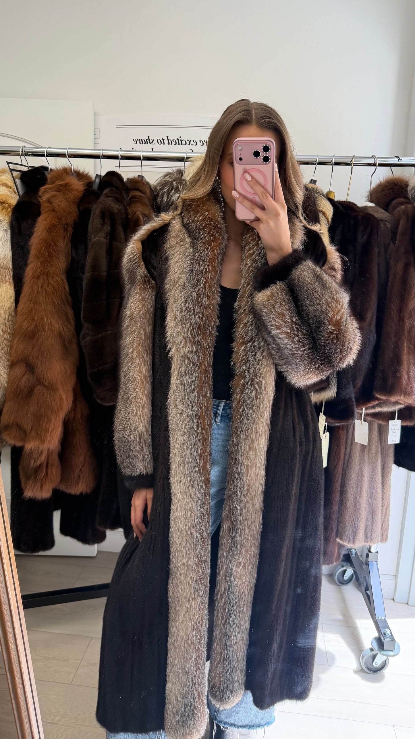 #45 Mahogany Mink and Crystal Fox Tuxedo Coat Size S/M