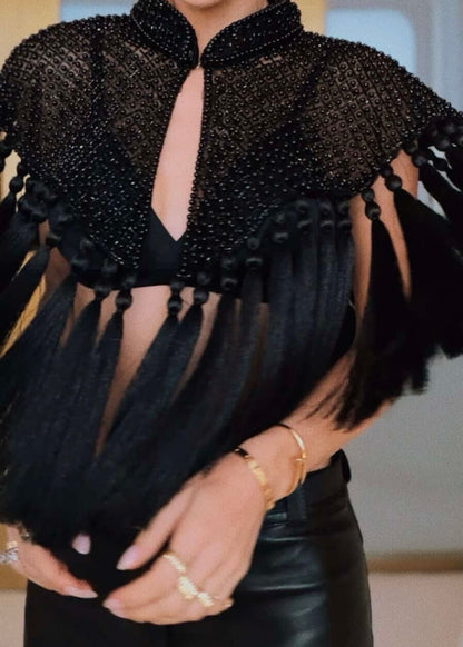 Black Fringe Tassel Cape