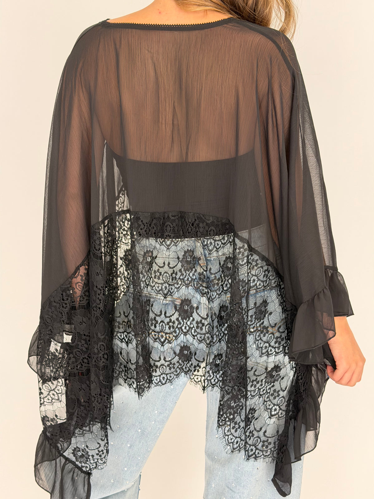 FINAL SALE!! Sheer Lace Trim Top in Black