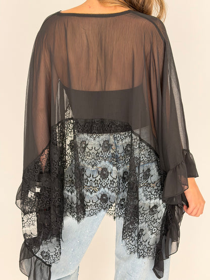 FINAL SALE!! Sheer Lace Trim Top in Black