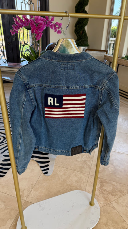 NEW!! Vintage Ralph Lauren Denim American Flag Jacket - Size Medium