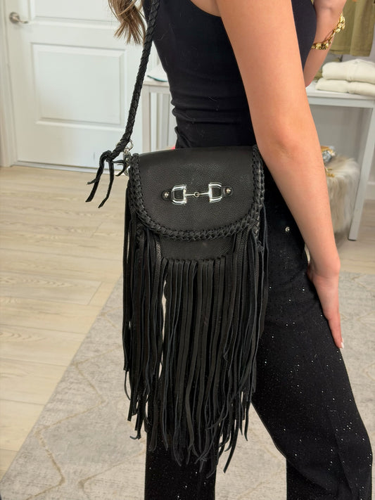 NEW!! Horsebit Fringe Leather Crossbody Purse