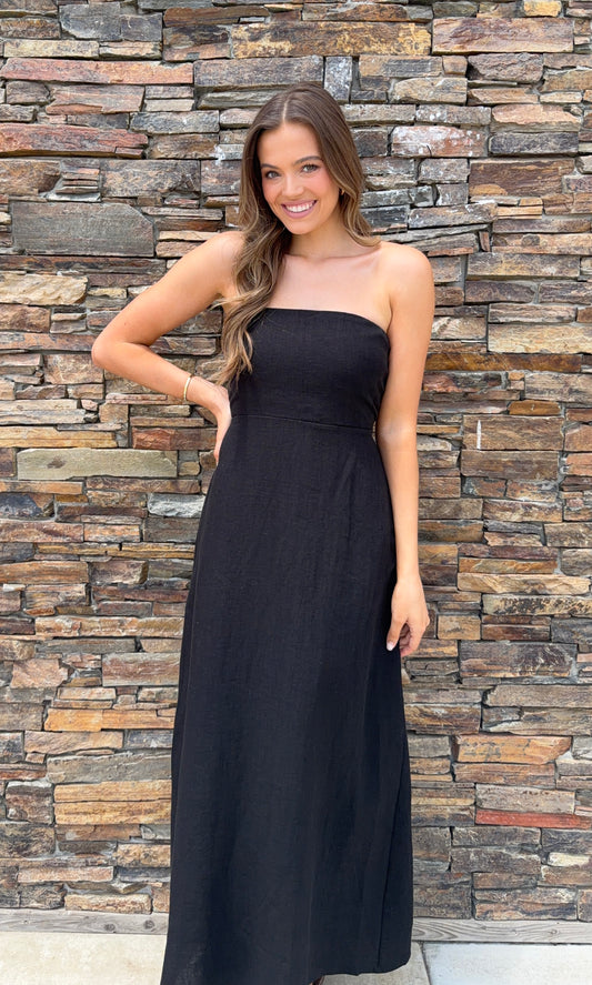 Olivia Black Linen Maxi Dress