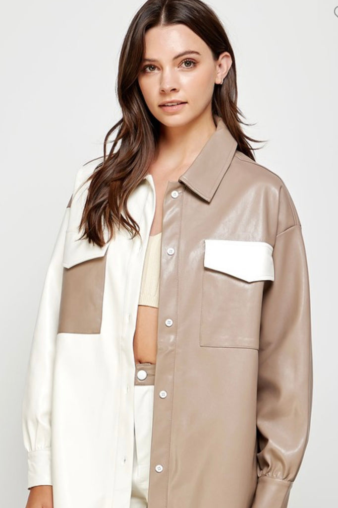 NEW!! The Kenzie Faux Leather Colorblock Shacket